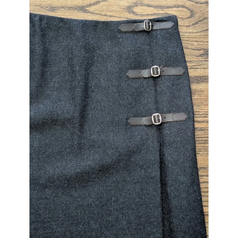KORS Michael Kors Bergdorf Goodman Gray Wool Skirt Sz 6 Made Italy Buckles Metal